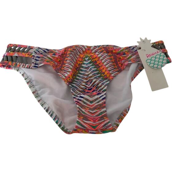 NWT Raisins Women's Multicolor Macrame Side Moderate Bikini Bottom Size L - Picture 1 of 9